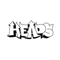 Dynamic graffiti lettering spelling 'HEADS' with bold outlines and sharp edges, perfect for urban art projects and modern designs.