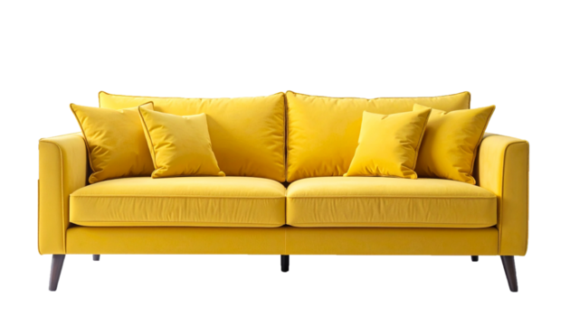 Stylish Yellow Sofa with Clean Lines and Soft Fabric Upholstery