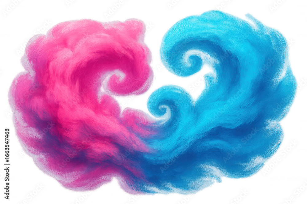 Poster pink and blue smoke creating swirls on a transparent background, perfect for adding a touch of color