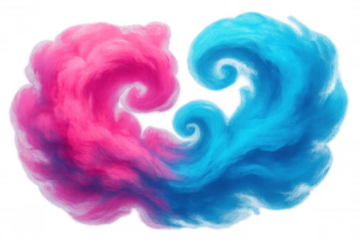 Pink and blue smoke creating swirls on a transparent background, perfect for adding a touch of color and mystery to any project
