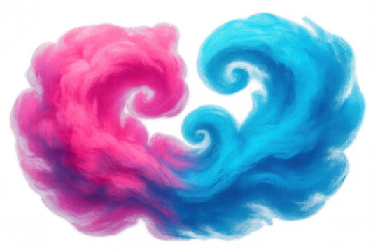 Pink and blue smoke creating swirls on a transparent background, perfect for adding a touch of color and mystery to any project