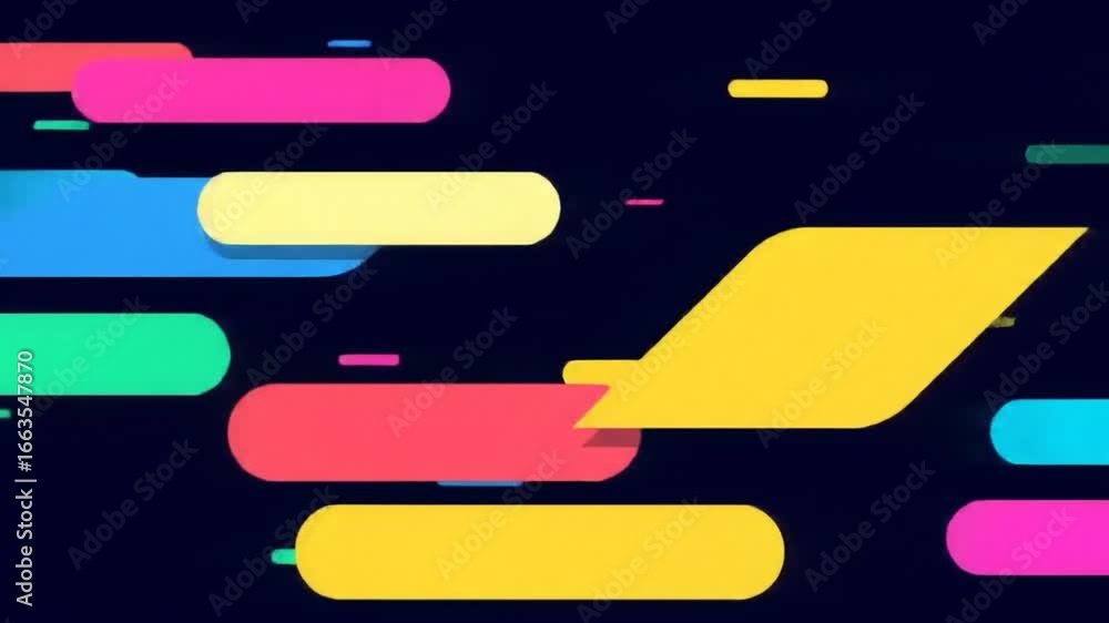Poster abstract illustration features vibrant, elongated shapes in a dynamic composition, creating a visual