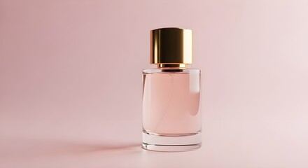 Perfume Bottle with Golden Cap and Stylish Pink Background