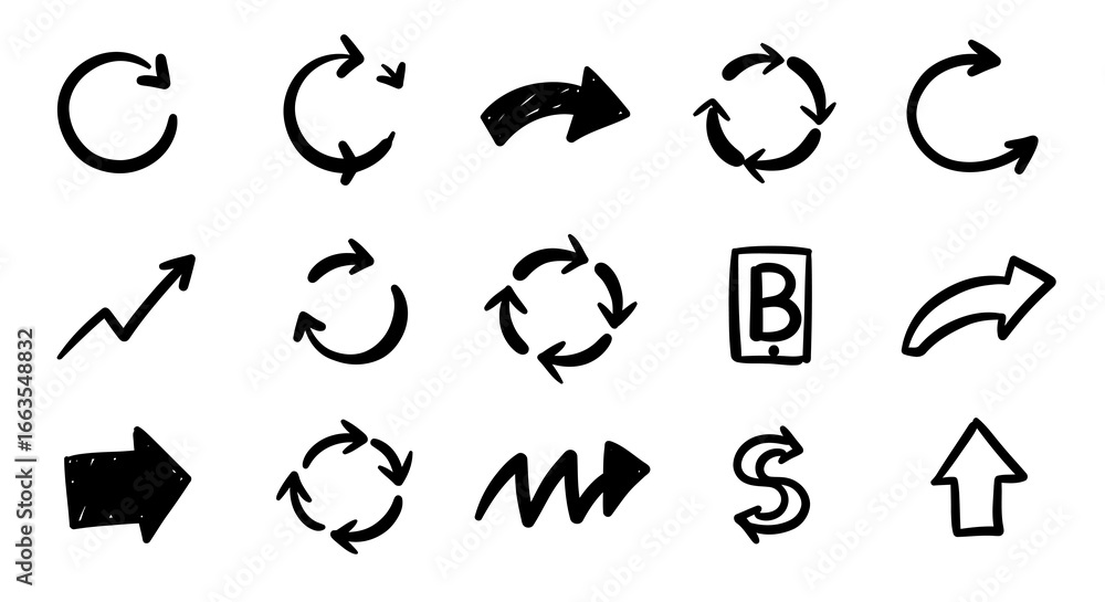 Poster hand drawn arrow icons set for navigation and directional use