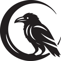 Raven in Crescent Moon A Minimalist Graphic Depicting Nature, Wildlife, and Symbolism