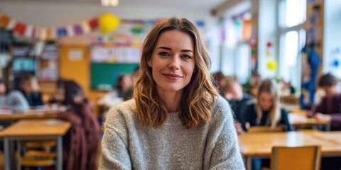 The engaged teacher inspiring students in a vibrant classroom environment.