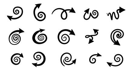 Fototapeta premium Spiral arrow set: unique black swirl designs for creative projects