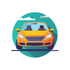 Vibrant Yellow Car Illustration Front View on Blue Sky Background Simple