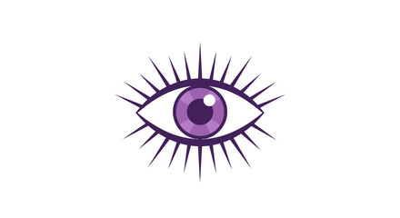 Purple eye with spiky black lashes on white background