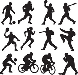 Different sports character set vector silhouttee on white background
