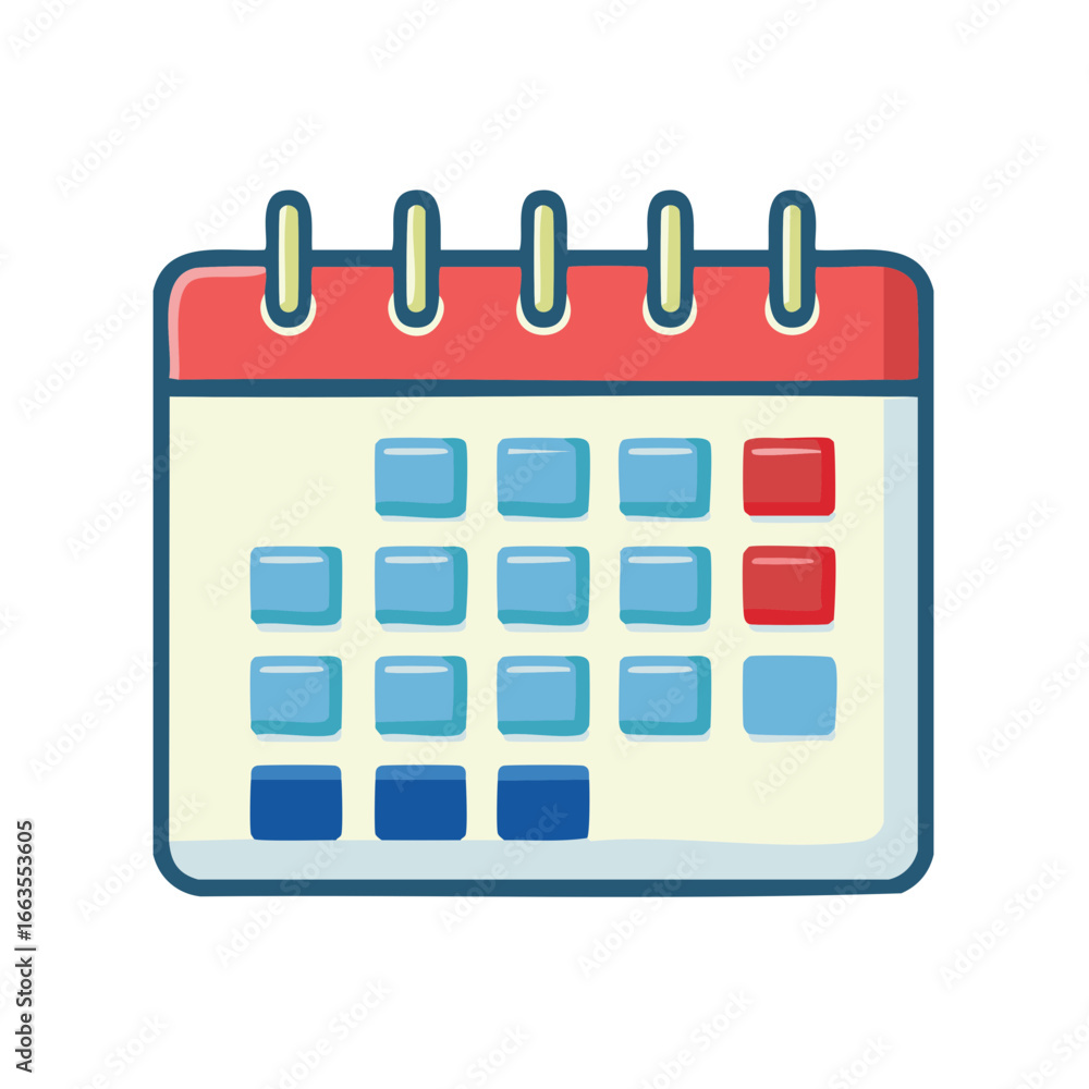 Aufkleber flat cartoon calendar with important dates marked in red for scheduling and reminders