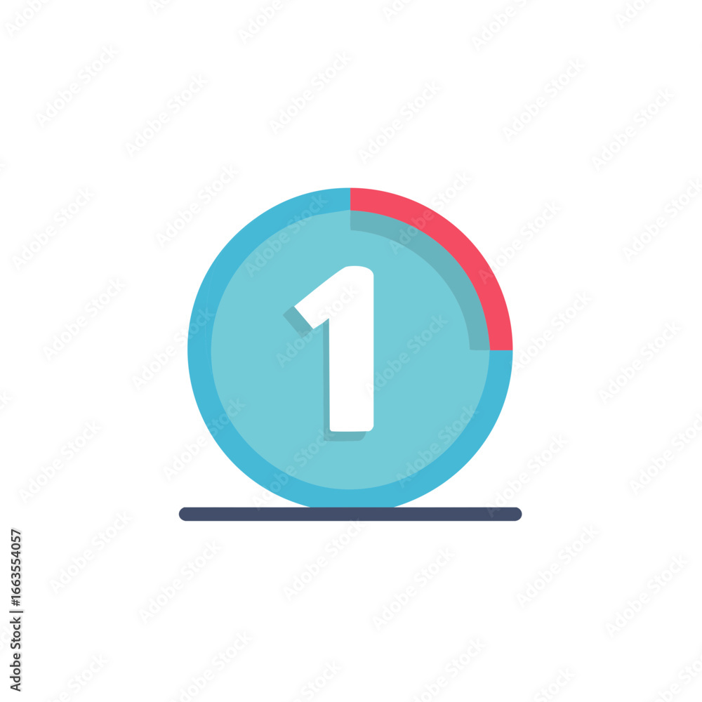 Poster number one badge with portion completion display, circular progress indicator, achievement marker, r