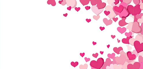 Pink hearts confetti on a white background