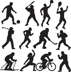 Different sports character set vector silhouttee on white background