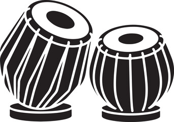 Elegant Tabla Drums Illustration Black and White Indian Percussion Instruments Traditional Music Culture Artistic Representation Perfect for Posters Prints and Cultural Designs