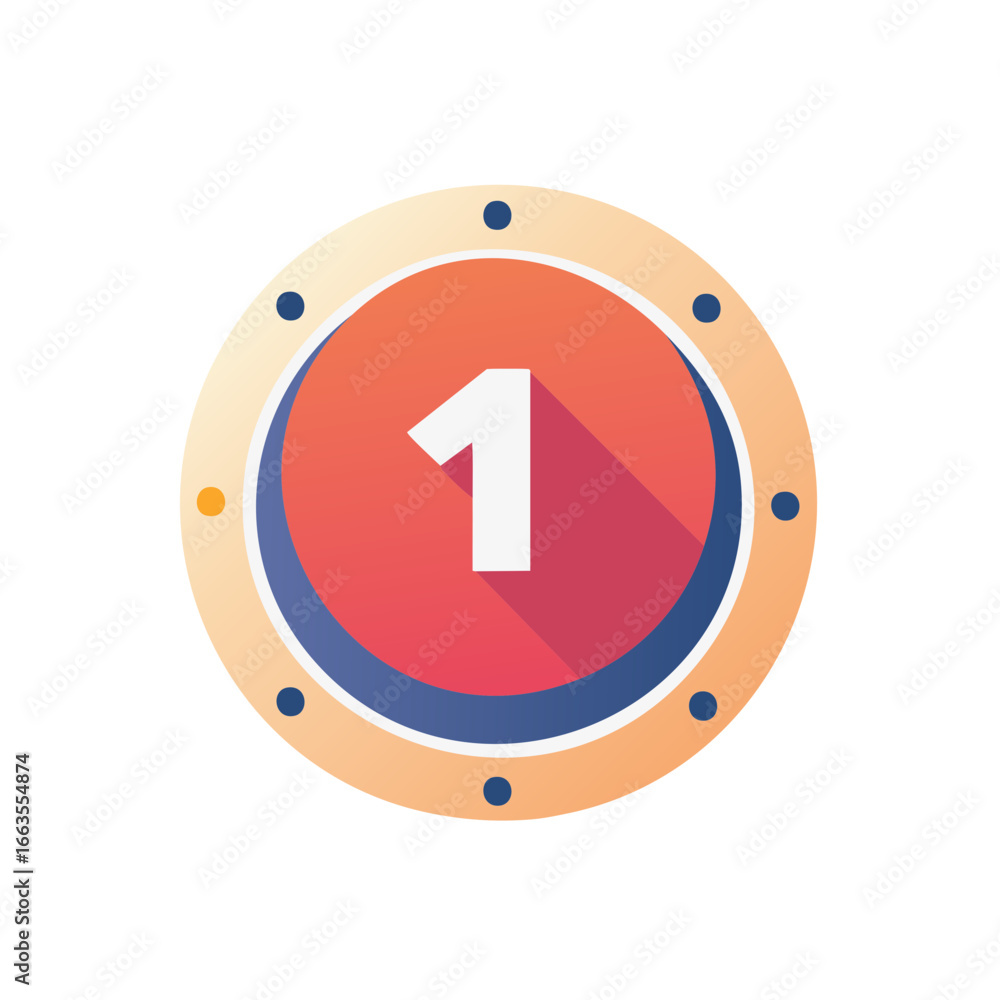 Poster circular badge graphic featuring number one, modern design element with gradient and shadow