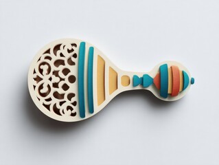 Intricate Wooden Cutout with Teal and Orange Accents