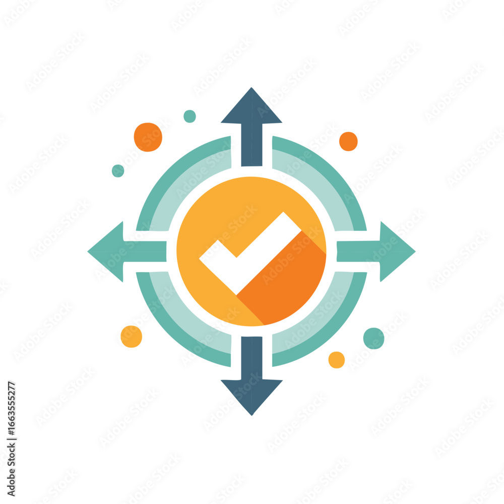 Poster stylish validation concept graphic with arrows and check mark; a flat vector design symbolizing choi
