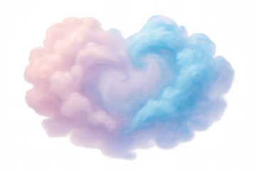 Cotton candy floss with heart shape swirling on transparent background, ideal for sweet and romantic projects