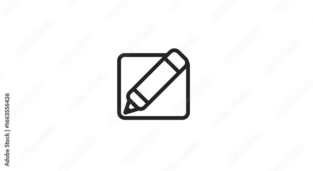 Poster minimalist icon of a pencil in square frame for creative design concepts