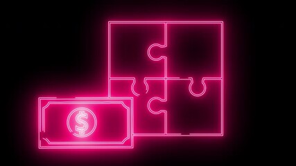 banknote icon and puzzle icon with neon effect - Powered by Adobe