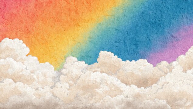 Colorful rainbow over textured clouds