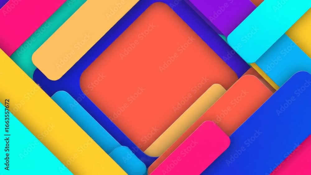 Poster a vibrant and colorful abstract composition featuring overlapping geometric shapes, creating a dynam