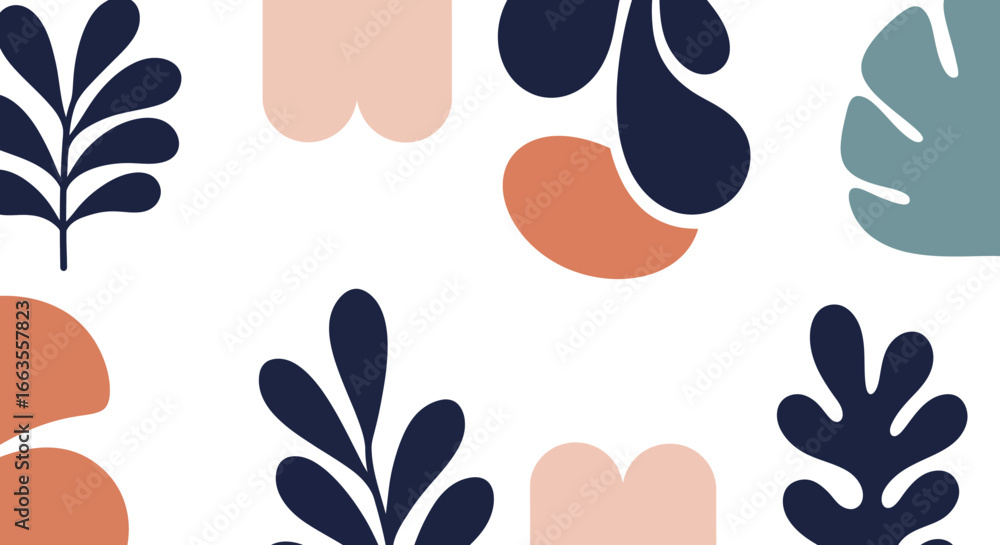 Poster Modern abstract botanical seamless pattern with geometric shapes