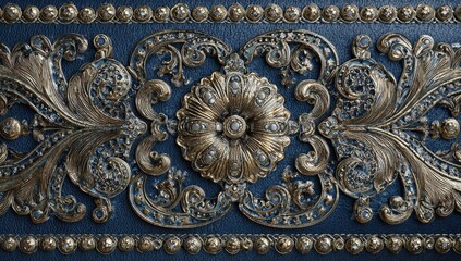 Obraz premium Ornate gold-toned decorative panel with dark blue background
