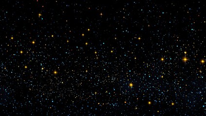 A vast expanse of a night sky, densely populated with glittering stars of varying sizes and colors, predominantly yellow and blue