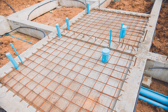 Footing foundation construction site, Shallow Foundation ground floor concrete beams structure