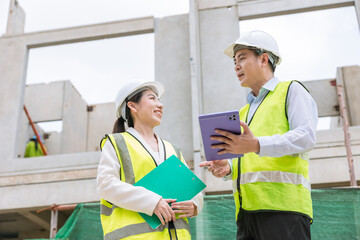 Construction engineer builder team Lead architect manager site inspection house construction project