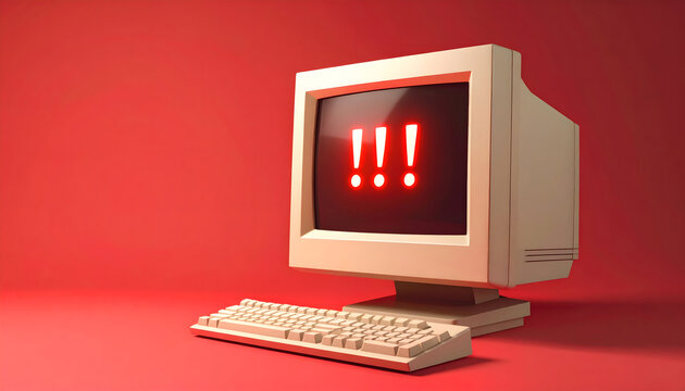 Retro 90s Computer Screen with Exclamation Mark Icon