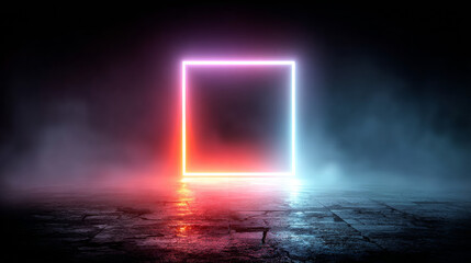 eps10. Square Purple and red neon light on a transparent background. Neon frame for your design. Vector illustration.