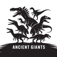 Fototapeta premium Ancient Dinosaurs Silhouette Collection – Prehistoric Giants Vector Illustration