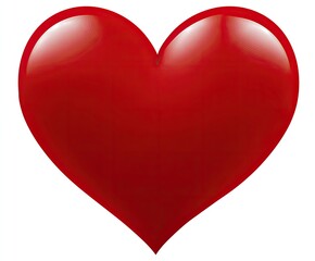 A vibrant, glossy red heart shape against a white background. Its smooth, rounded curves create a sense of fullness and warmth