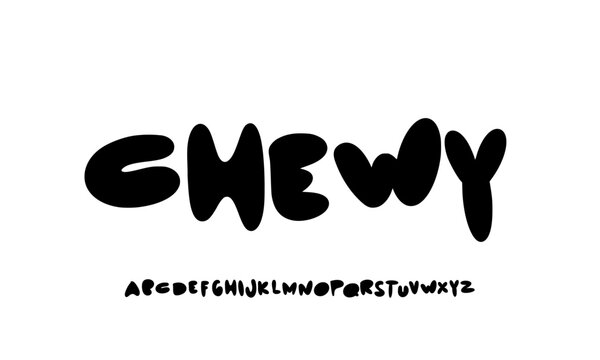 ubble font, wavy bold letters, soft organic alphabet for CHEWY. cheerful branding, playful logo, whimsical typography, joyful design. Eco-friendly packaging, kids designs. Vector typeset.