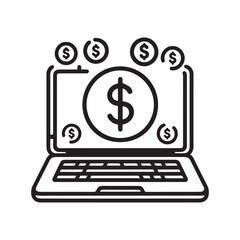 Laptop with Dollar Sign Vector Black and White