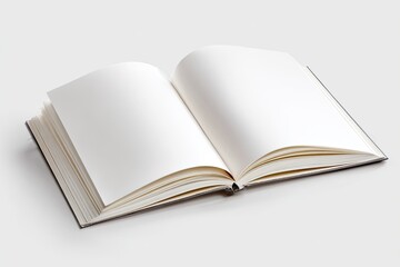 Open book with blank pages, gray cover, studio shot