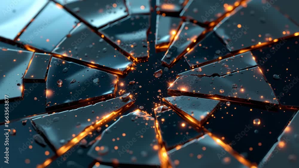 Poster broken reflection: fragments of glass shatter outwards, creating an abstract and mesmerizing display