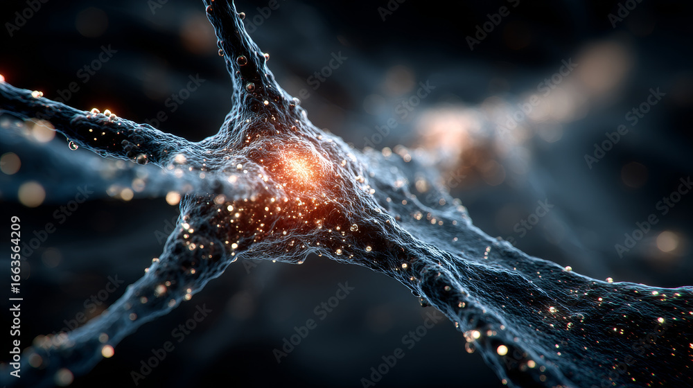 Poster cyber big data flow particles bokeh. digital neural network. concept of ai artificial intelligence t