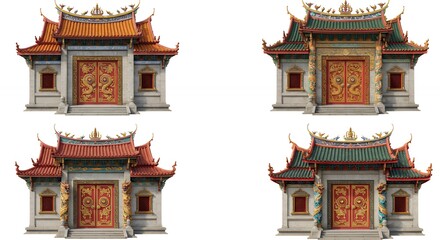 Fototapeta premium Four asian gatehouses in different color schemes