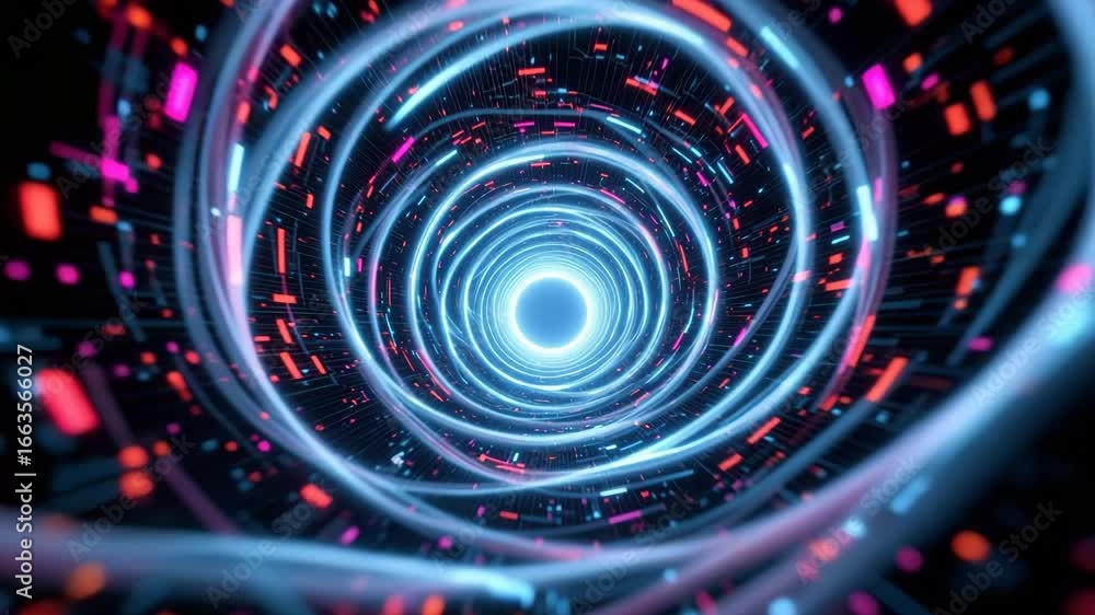 Poster vortex of technology: dive into an ethereal visualization of digital pathways, where glowing circuit
