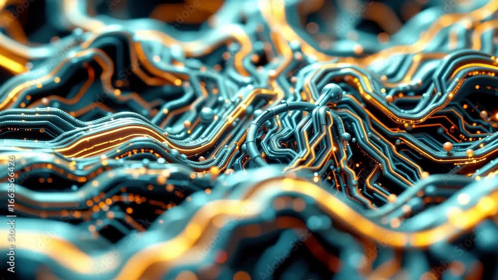 Poster abstract circuitry: intricate digital landscape of abstract circuit board with interconnected lines,
