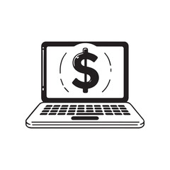 Laptop with Dollar Sign Vector Black and White