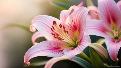 Close-up of a vibrant pink Stargazer Lily in full bloom, delicate petals curling outward with vivid details and soft natural lighting