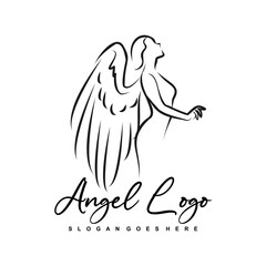 Elegant Angel Wings Logo Design Graceful Minimalist Illustration