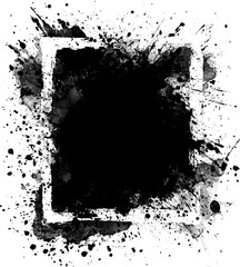 Black ink splatter frame on white background