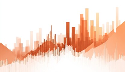 Abstract cityscape with orange-toned buildings and data visualizations