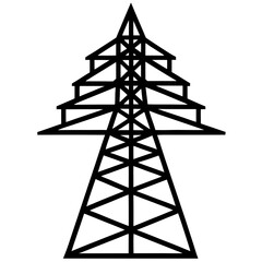 Black Outline of an Electricity Transmission Tower on White Background electricity tower power line pylon
